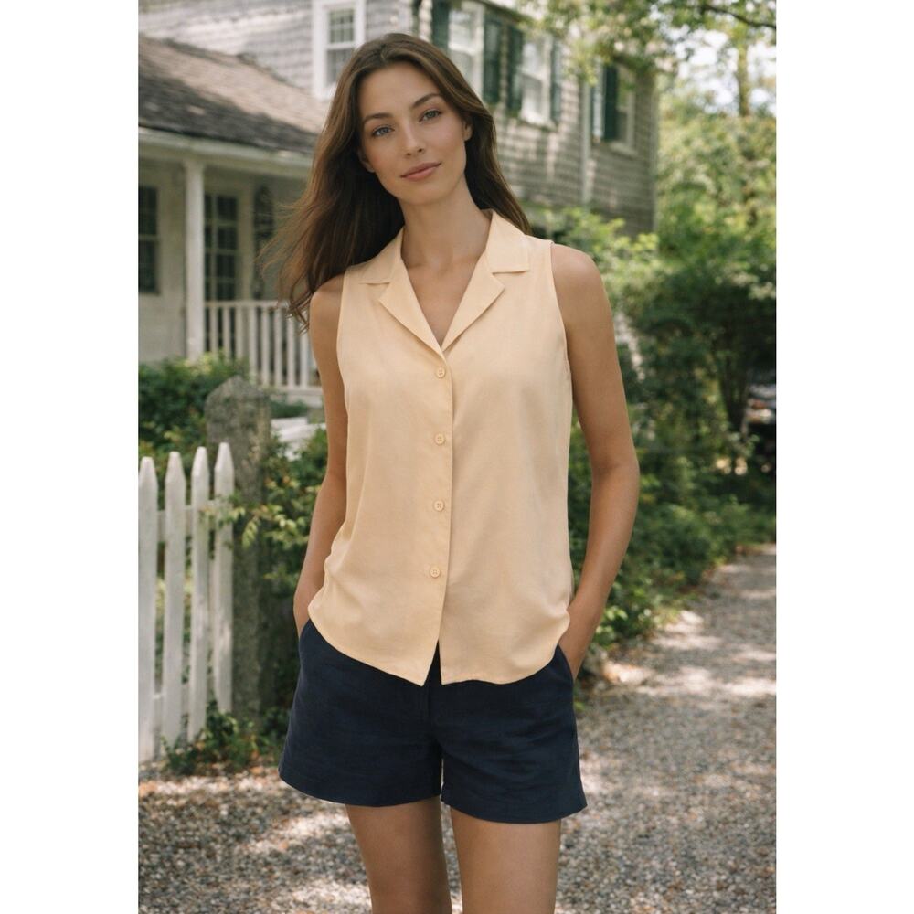 Vintage 90s Silk Blouse Size 4 Small Tan Sleeveless Button Down Top Blouse Tank